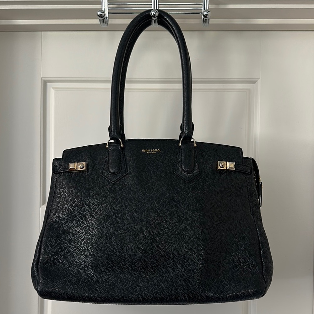 Henri Bendel Black Satchel Luxurious Leather Gold Accents